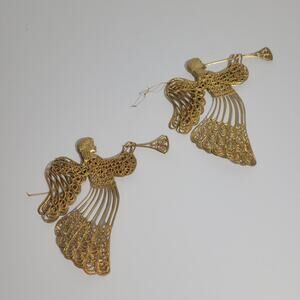 2 Ornamental Gold Angels with Trumpets Christmas Ornament